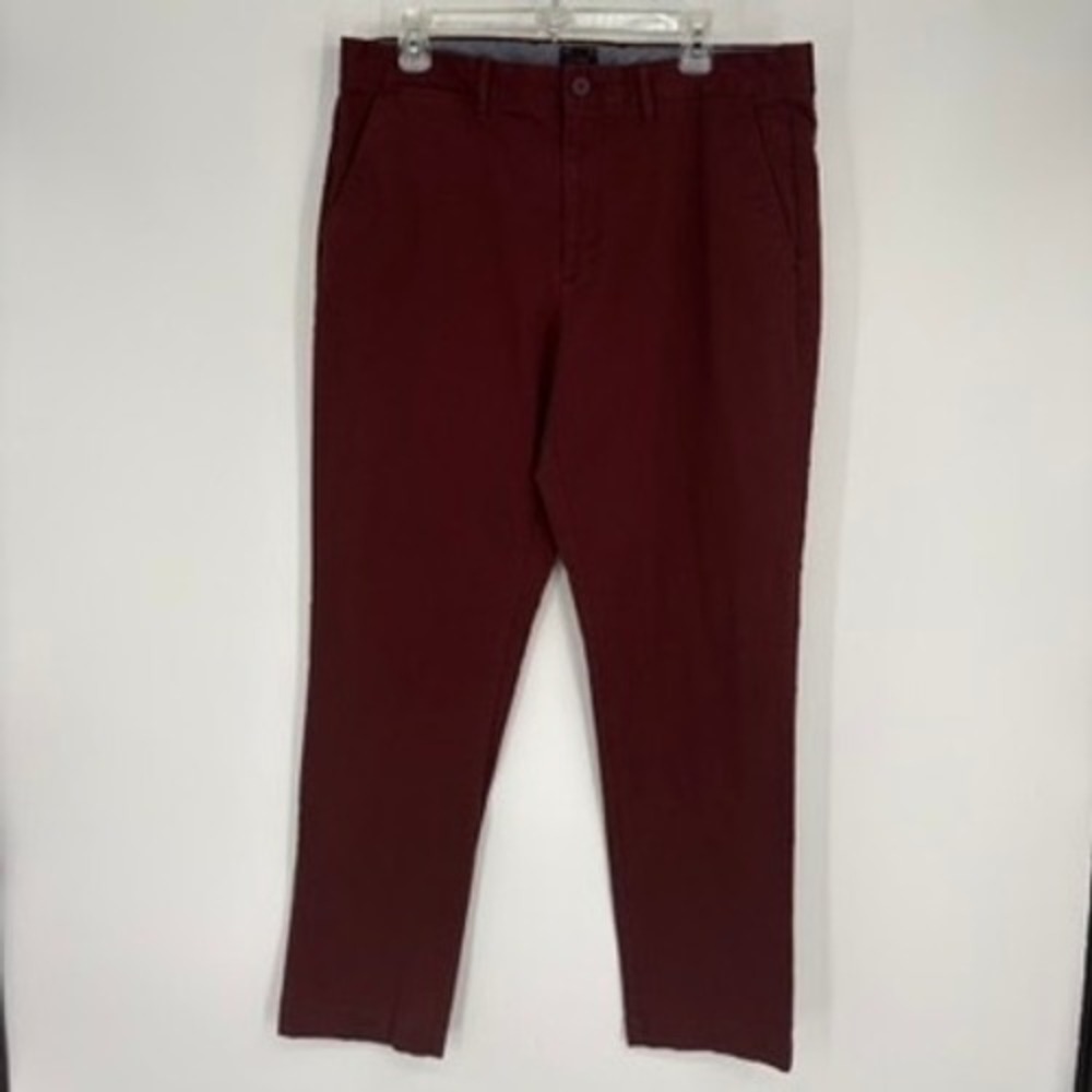 J.Crew Mens Chino Pants Burgundy Straight Fit Sz 35x31 Hemmed Trousers Business‎